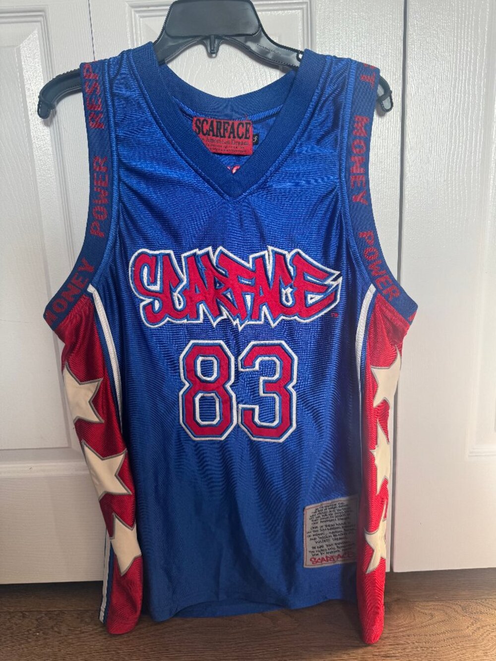 Vintage Y2K Scarface Tony Montana #83 Basketball Jersey Blue Red Size Large Movi